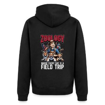 Zoology Where Every Day Is A Field Trip Biologist - Unisex Premium Organic Zip Hoodie - black - Back - Nico (187cm)