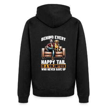 Animal Shelter Behind Every Happy Tail Dog Owner - Unisex Premium Bio Zip Hoodie - Schwarz - Hinten - Nico (187cm)