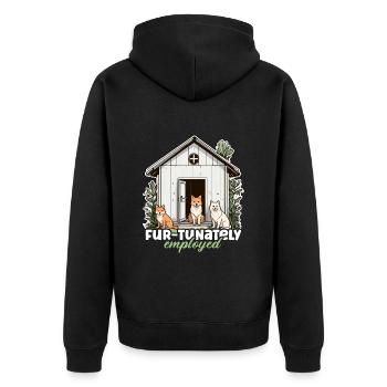 Animal Shelter Fur-tunately Employed Veterinarian - Unisex Premium Organic Zip Hoodie - black - Back - Nico (187cm)