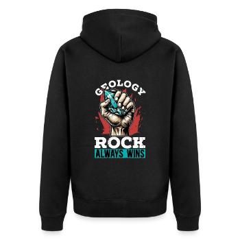 Geologist Geology Rock Always Wins Rockhounding - Unisex Premium Bio Zip Hoodie - Schwarz - Hinten - Nico (187cm)