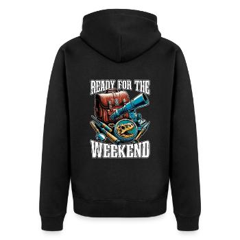 Fossil Hunter Ready For The Weekend Geologist - Unisex Premium Bio Zip Hoodie - Schwarz - Hinten - Nico (187cm)