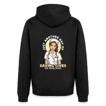 Nurse Practitioner Just Another Day Of Healthcare - Unisex Premium Bio Zip Hoodie - Schwarz - Hinten - Nico (187cm)