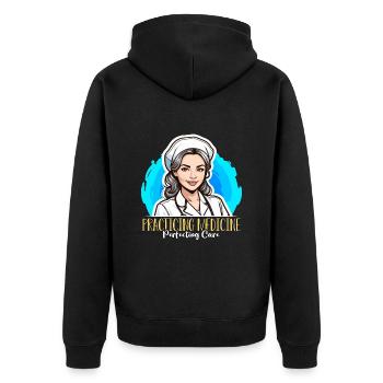 Nurse Practitioner Practicing Medicine Nursing - Unisex Premium Bio Zip Hoodie - Schwarz - Hinten - Nico (187cm)