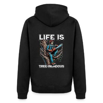 Arborist Life Is Tree-Mendous Tree Technician - Unisex Premium Bio Zip Hoodie - Schwarz - Hinten - Nico (187cm)
