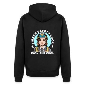 Safety Officer I Make Safety Look Easy Enforcement - Unisex Premium Bio Zip Hoodie - Schwarz - Hinten - Nico (187cm)