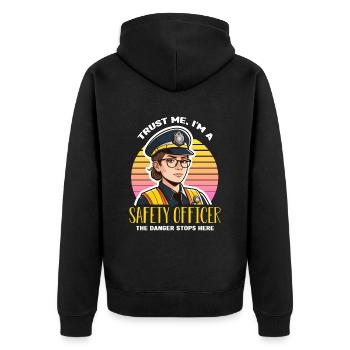 Safety Officer Trust Me I'm A Safety Manager - Unisex Premium Bio Zip Hoodie - Schwarz - Hinten - Nico (187cm)
