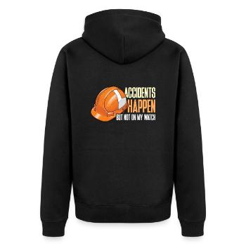 Safety Officer Accidents Happen Safety Manager - Unisex Premium Bio Zip Hoodie - Schwarz - Hinten - Nico (187cm)
