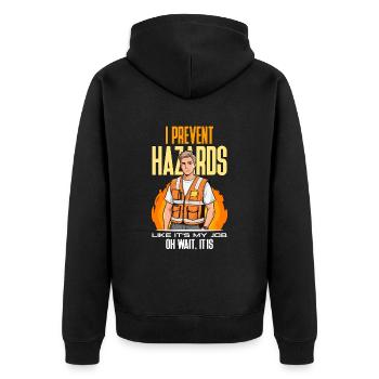 Safety Officer I Prevent Hazards Safety Management - Unisex Premium Bio Zip Hoodie - Schwarz - Hinten - Nico (187cm)