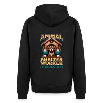 Animal Shelter Worker Before Foster Home Coffee - Unisex Premium Bio Zip Hoodie - Schwarz - Hinten - Nico (187cm)