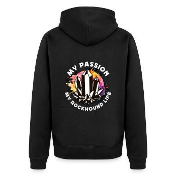 Rockhounding My Passion My Rockhound Paleontology - Unisex Premium Bio Zip Hoodie - Schwarz - Hinten - Nico (187cm)