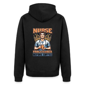 Nurse Practitioner Before Healthcare Coffee Lover - Unisex Premium Bio Zip Hoodie - Schwarz - Hinten - Nico (187cm)