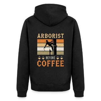 Arborist Before Coffee Tree Surgeon Coffee Lover - Unisex Premium Bio Zip Hoodie - Schwarz - Hinten - Nico (187cm)
