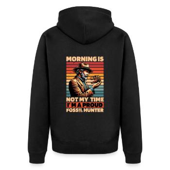 Fossil Hunter Morning Is Not My Time Archaeology - Unisex Premium Bio Zip Hoodie - Schwarz - Hinten - Nico (187cm)