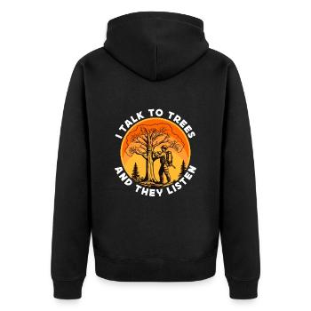 Arborist I Talk To Trees And They Tree Technician - Unisex Premium Bio Zip Hoodie - Schwarz - Hinten - Nico (187cm)