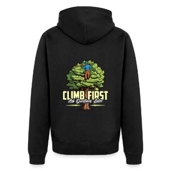 Arboriste Grimper d’abord Poser des questions Grimpeur d’arbres - Veste à capuche bio Premium Unisexe - noir - Dos - Nico (187cm)