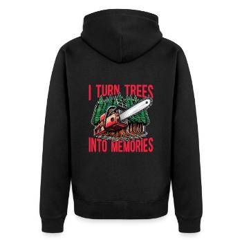 Logging I Turn Trees Into Memories Lumber Worker - Unisex Premium Organic Zip Hoodie - black - Back - Nico (187cm)