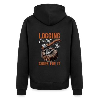 Logging I've Got The Chops For It Tree Surgeon - Unisex Premium Bio Zip Hoodie - Schwarz - Hinten - Nico (187cm)
