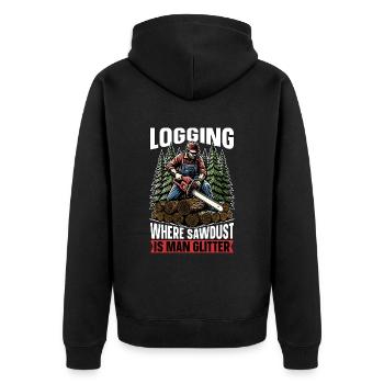 Logging Where Sawdust Is Man Glitter Woodcutter - Unisex Premium Organic Zip Hoodie - black - Back - Nico (187cm)