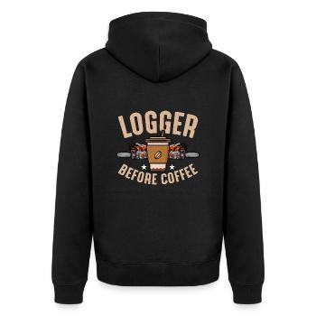 Logger Before Coffee Tree Climber Coffee Lover - Unisex Premium Bio Zip Hoodie - Schwarz - Hinten - Nico (187cm)
