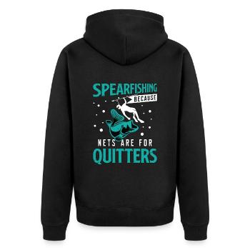 Spearfishing Because Nets Are Fisherman Freedive - Unisex Premium Bio Zip Hoodie - Schwarz - Hinten - Nico (187cm)