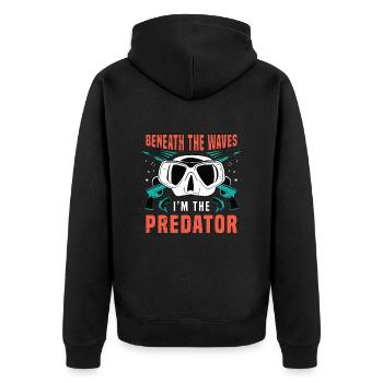 Spearfishing Beneath The Waves I'm The Fisherman - Unisex Premium Bio Zip Hoodie - Schwarz - Hinten - Nico (187cm)