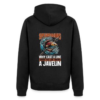 Spearfishing Why Cast A Line Fisherman Freedive - Unisex Premium Bio Zip Hoodie - Schwarz - Hinten - Nico (187cm)