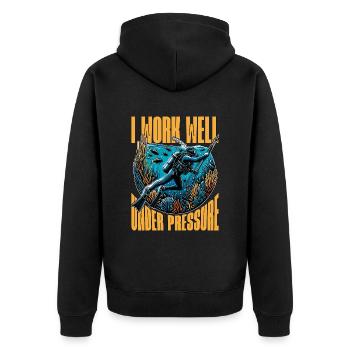 Spearfishing I Work Well Under Pressure Snorkeling - Unisex Premium Organic Zip Hoodie - black - Back - Nico (187cm)