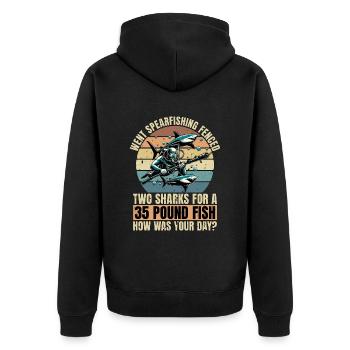 Went Spearfishing Fenced Two Sharks Snorkeling - Unisex Premium Bio Zip Hoodie - Schwarz - Hinten - Nico (187cm)