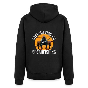 Spearfishing Stop Sitting Go Snorkeling Freedive - Unisex Premium Bio Zip Hoodie - Schwarz - Hinten - Nico (187cm)