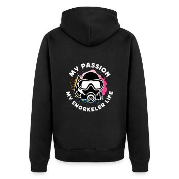 Snorkeling My Passion My Snorkeler Water Sports - Unisex Premium Bio Zip Hoodie - Schwarz - Hinten - Nico (187cm)