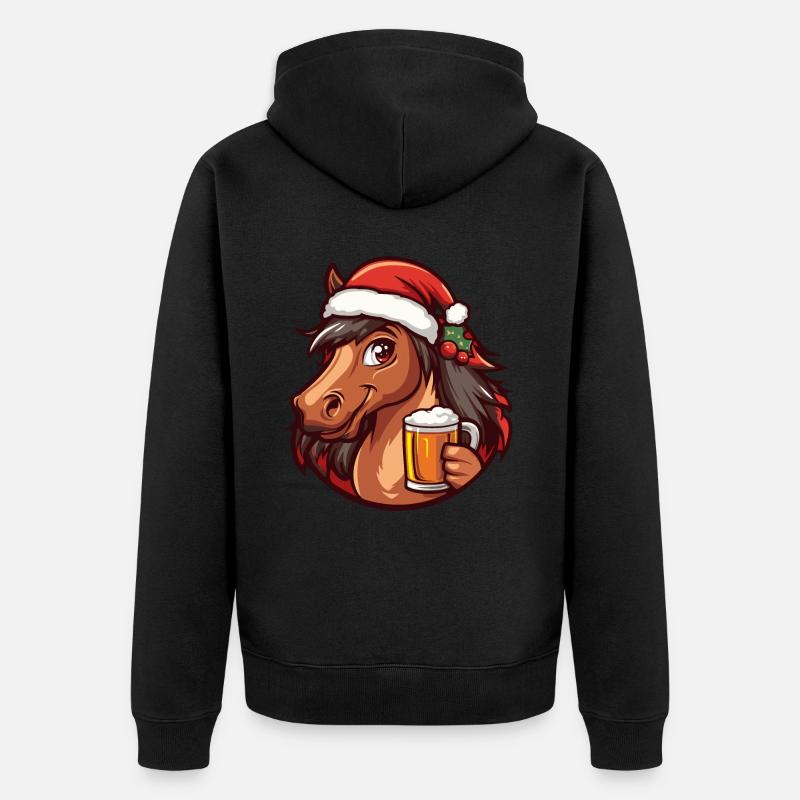 Cheval Noël Bière Drôle - Veste à capuche bio Premium Unisexe - noir