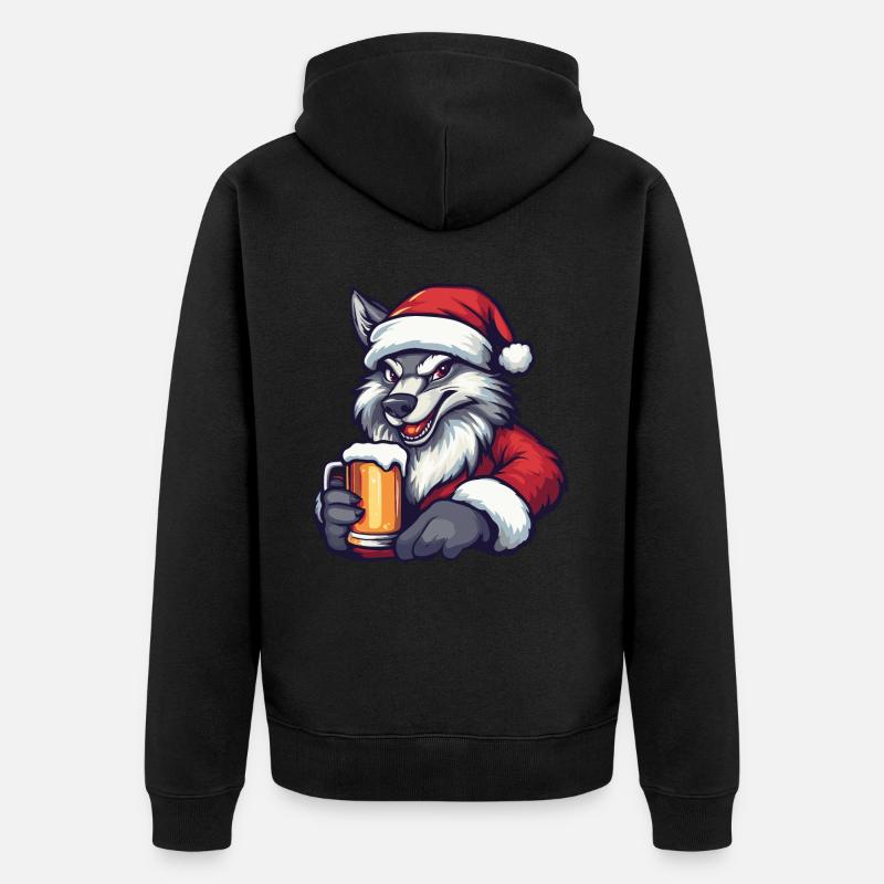 Loup Noël Bière Drôle - Veste à capuche bio Premium Unisexe - noir