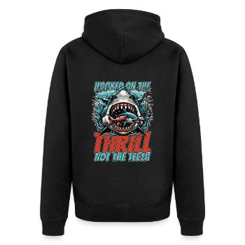 Shark Hunting Hooked On The Thrill Fossil Hunter - Unisex Premium Bio Zip Hoodie - Schwarz - Hinten - Nico (187cm)