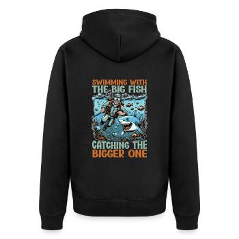 Shark Hunting Swimming With The Big Fish Swimmer - Unisex Premium Bio Zip Hoodie - Schwarz - Hinten - Nico (187cm)