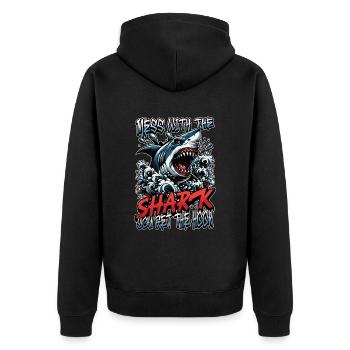 Shark Hunting Mess With The Shark Fossil Hunter - Unisex Premium Bio Zip Hoodie - Schwarz - Hinten - Nico (187cm)