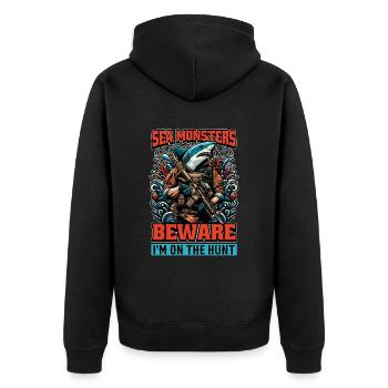 Shark Hunting Sea Monsters Beware Fossil Hunting - Unisex Premium Organic Zip Hoodie - black - Back - Nico (187cm)