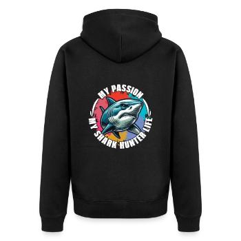 Shark Hunting My Passion My Shark Fossil Hunter - Unisex Premium Bio Zip Hoodie - Schwarz - Hinten - Nico (187cm)