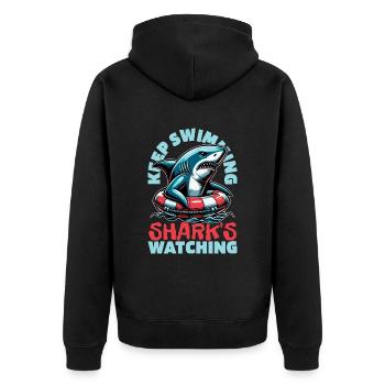 Shark Enthusiast Keep Swimming Shark's Marine Life - Unisex Premium Bio Zip Hoodie - Schwarz - Hinten - Nico (187cm)