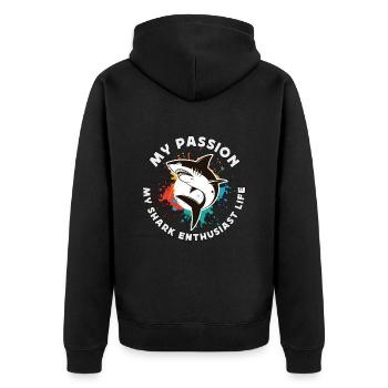 Passionné de requins, ma passion, mon biologiste marin - Veste à capuche bio Premium Unisexe - noir - Dos - Nico (187cm)