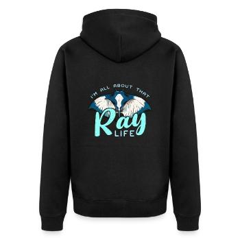 Manta Rays I'm All About That Ray Life Freediving - Unisex Premium Bio Zip Hoodie - Schwarz - Hinten - Nico (187cm)