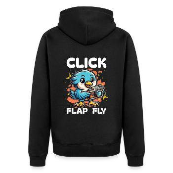 Bird Photography Click Flap Fly Ornithologist - Unisex Premium Organic Zip Hoodie - black - Back - Nico (187cm)