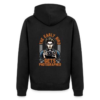 Bird Photography The Early Bird Gets Nature Lover - Unisex Premium Bio Zip Hoodie - Schwarz - Hinten - Nico (187cm)