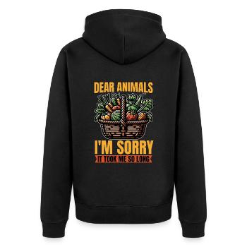 Vegetarian Dear Animals I'm Sorry Animal Welfare - Unisex Premium Bio Zip Hoodie - Schwarz - Hinten - Nico (187cm)