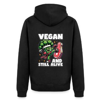 Vegetarian Vegan And Still Alive Animal Welfare - Unisex Premium Bio Zip Hoodie - Schwarz - Hinten - Nico (187cm)