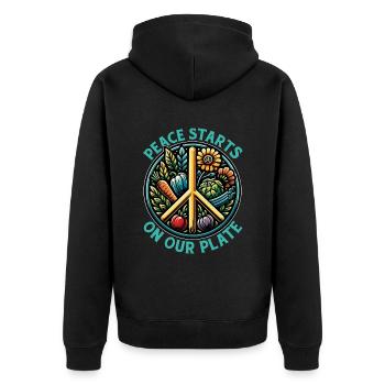 Vegetarian Peace Starts On Your Plate Animal Lover - Unisex Premium Organic Zip Hoodie - black - Back - Nico (187cm)