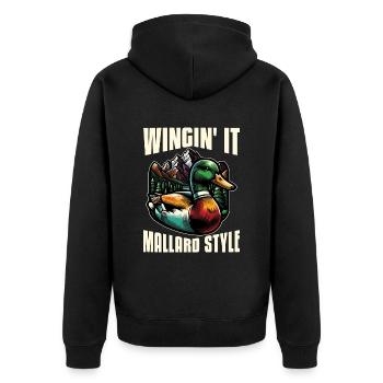 Mallard Duck Wingin' It Mallard Style Duck Hunter - Unisex Premium Bio Zip Hoodie - Schwarz - Hinten - Nico (187cm)