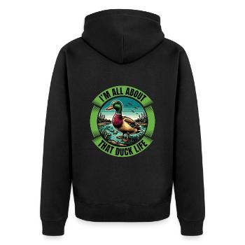 Mallard Duck I'm All About That Duck Water Bird - Unisex Premium Bio Zip Hoodie - Schwarz - Hinten - Nico (187cm)