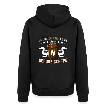 Canard colvert passionné avant le café d’oiseau d’eau - Veste à capuche bio Premium Unisexe - noir - Dos - Nico (187cm)