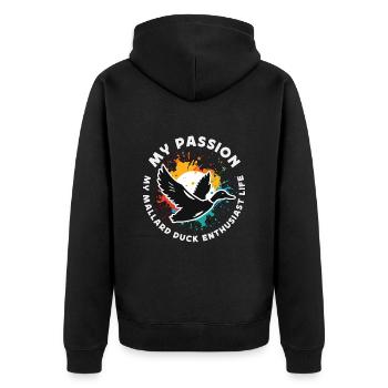Canard colvert Ma passion Mon chasseur de canard colvert - Veste à capuche bio Premium Unisexe - noir - Dos - Nico (187cm)