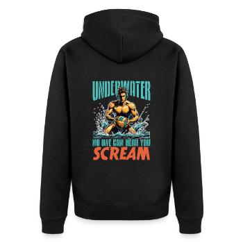 Water Polo Underwater No One Can Hear You Diving - Unisex Premium Bio Zip Hoodie - Schwarz - Hinten - Nico (187cm)